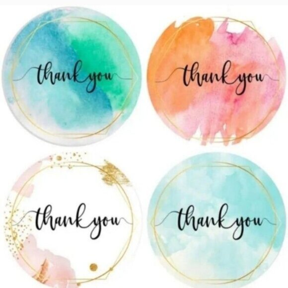 500 Watercolor Thank You Stickers Roll 1 Inch/2.5cm Circle Labels -NEW - Picture 2 of 3